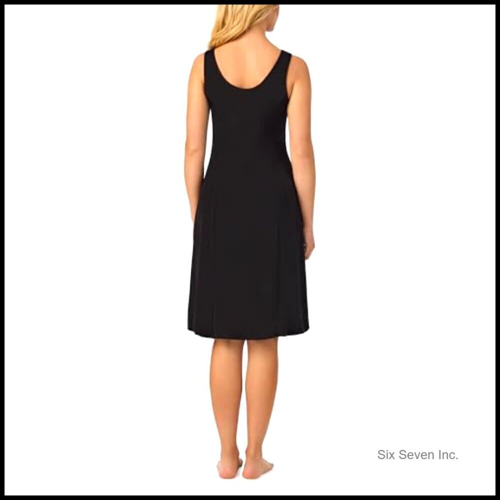 Silky Stretch Slip Dress Elegant Minimal Chic Anti Cling A-Line Scoop Neck - Picture 3 of 3